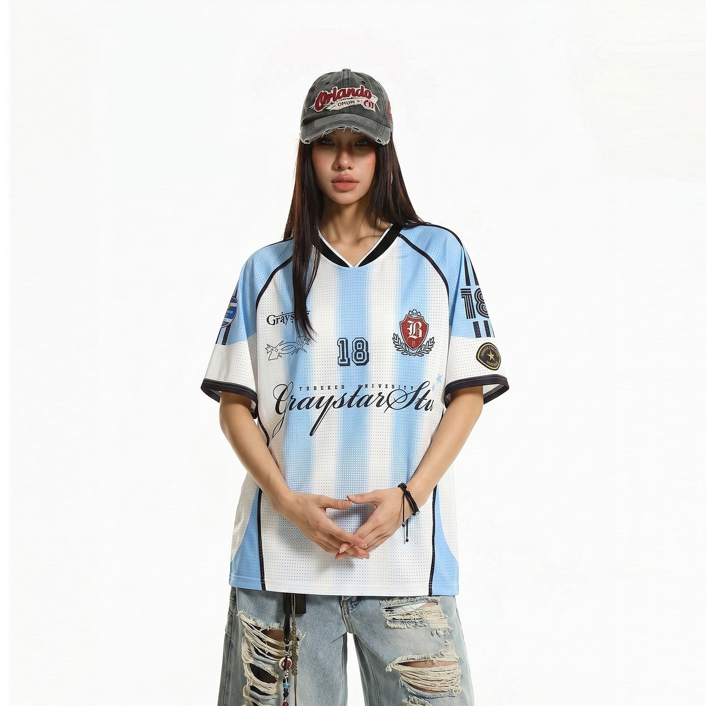 XPKAEAX Colorblock Print Mesh V-neck Loose Women's Polyester Short Sleeve T-shirts 1049581380113