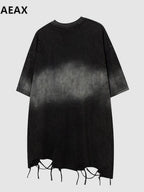 XPKAEAX Colorblock Washed Ripped Print Women's Other Short Sleeve T-shirts