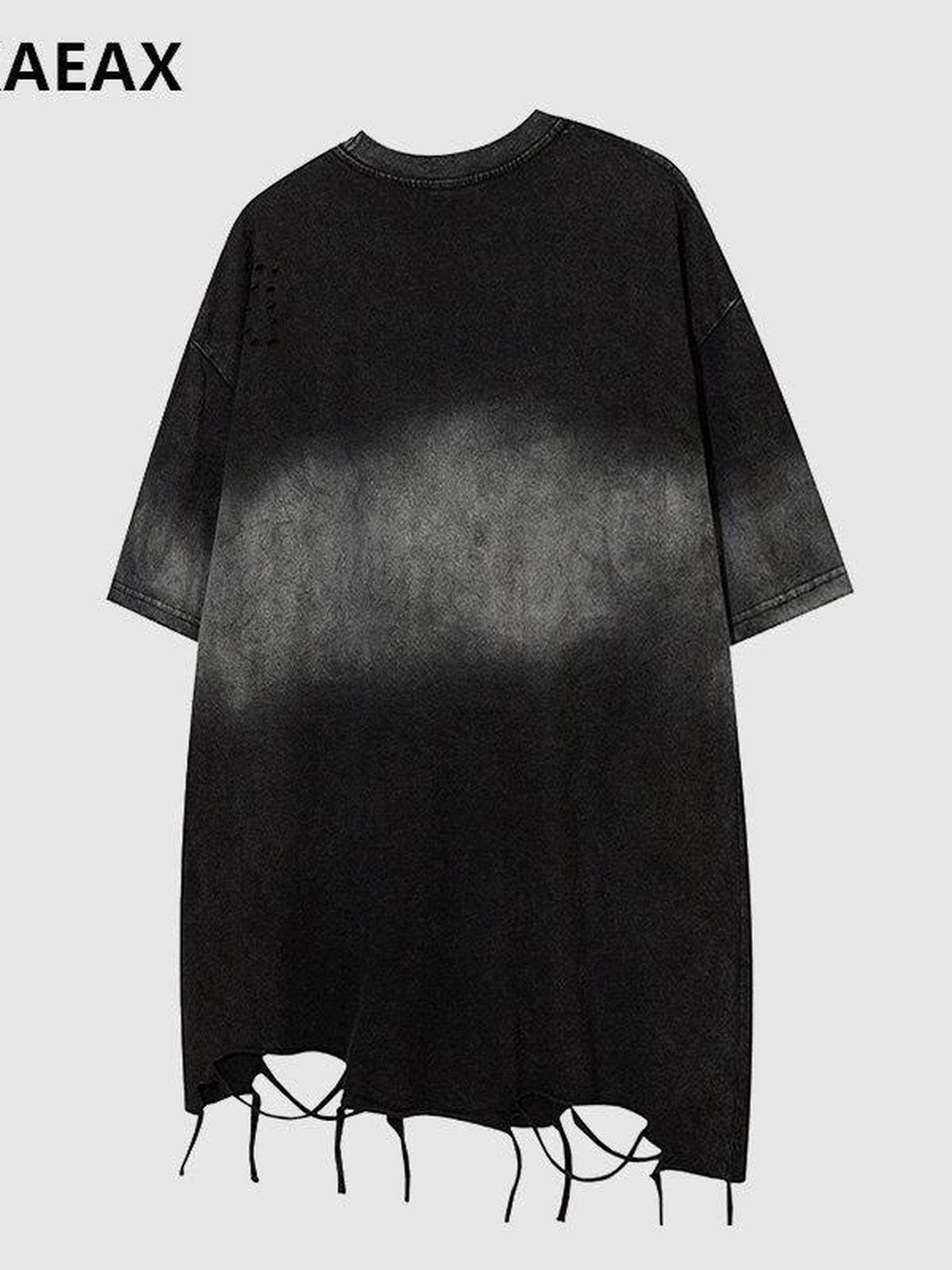 XPKAEAX Colorblock Washed Ripped Print Women's Other Short Sleeve T-shirts