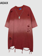 XPKAEAX Colorblock Washed Ripped Print Women's Other Short Sleeve T-shirts