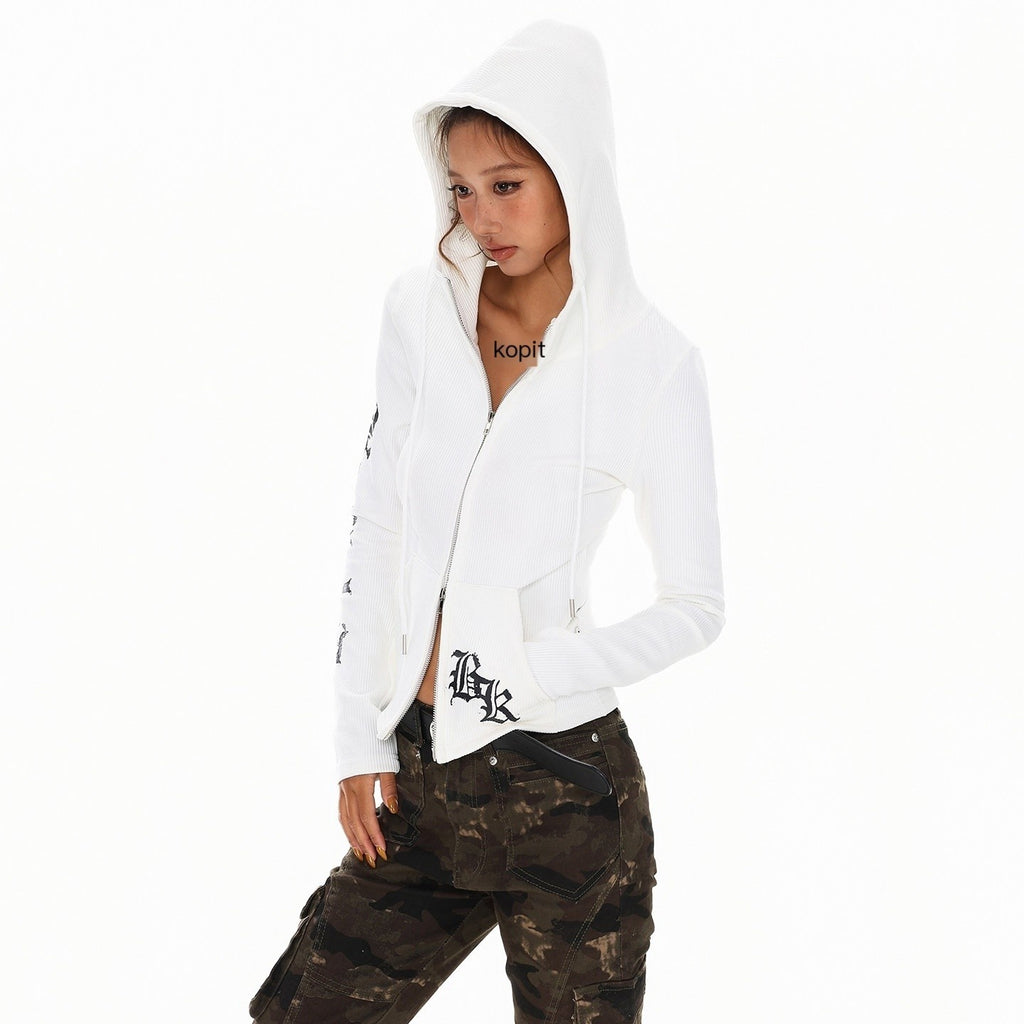 XPKAEAX Cropped Gothic Cross Print Hooded Zip Slim Women's Sweatshirts 970527720592
