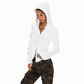 XPKAEAX Cropped Gothic Cross Print Hooded Zip Slim Women's Sweatshirts 970527720592