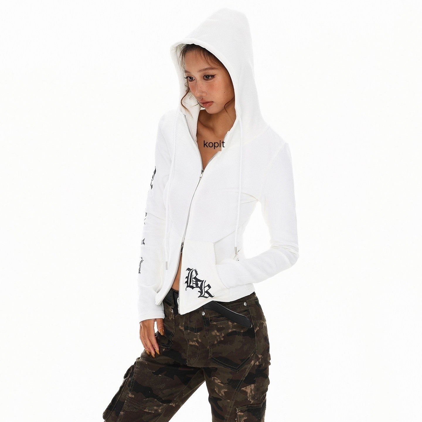 XPKAEAX Cropped Gothic Cross Print Hooded Zip Slim Women's Sweatshirts 970527720592