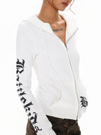 XPKAEAX Cropped Gothic Cross Print Hooded Zip Slim Women's Sweatshirts