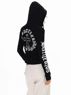 XPKAEAX Cropped Gothic Cross Print Hooded Zip Slim Women's Sweatshirts