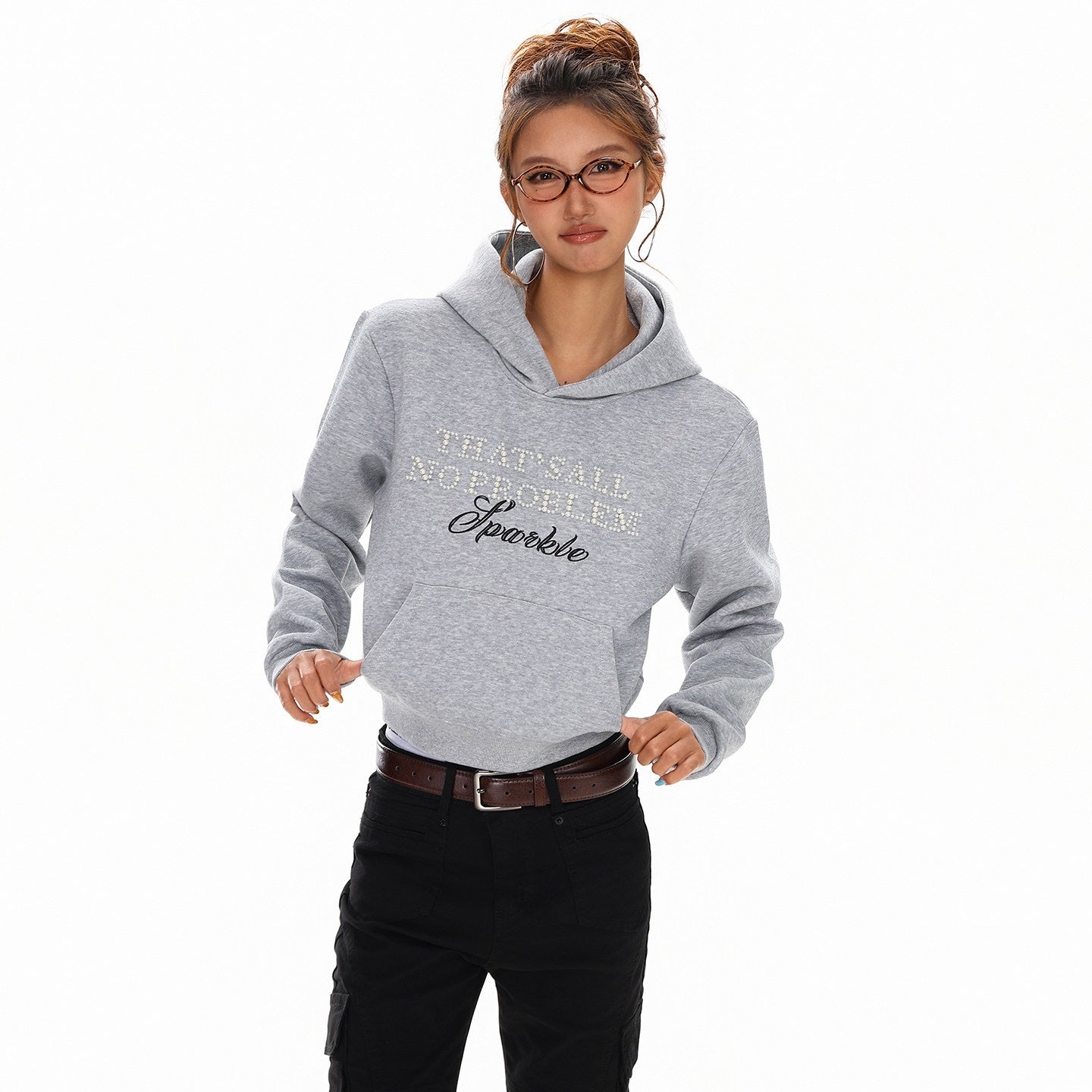 XPKAEAX Cropped Pearl Beaded Letter Oversized Streetwear Women's Hoodies 968795299960
