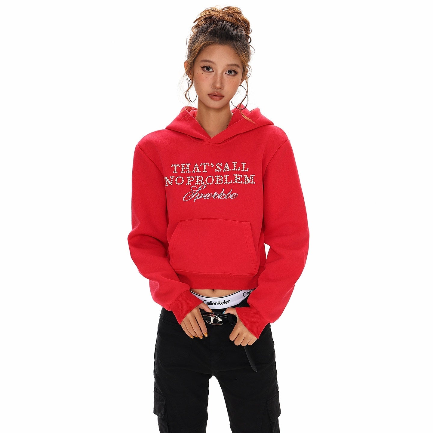 XPKAEAX Cropped Pearl Beaded Letter Oversized Streetwear Women's Hoodies 968795299960
