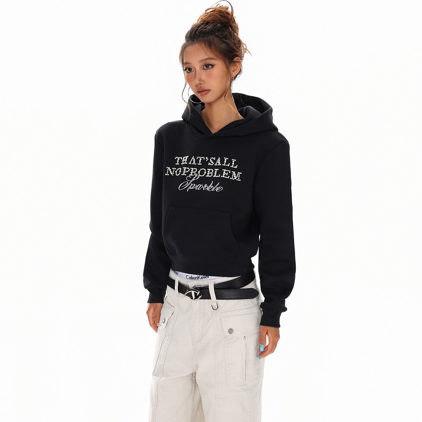XPKAEAX Cropped Pearl Beaded Letter Oversized Streetwear Women's Hoodies 968795299960