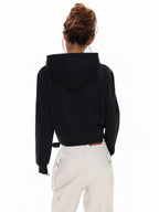 XPKAEAX Cropped Pearl Beaded Letter Oversized Streetwear Women's Hoodies