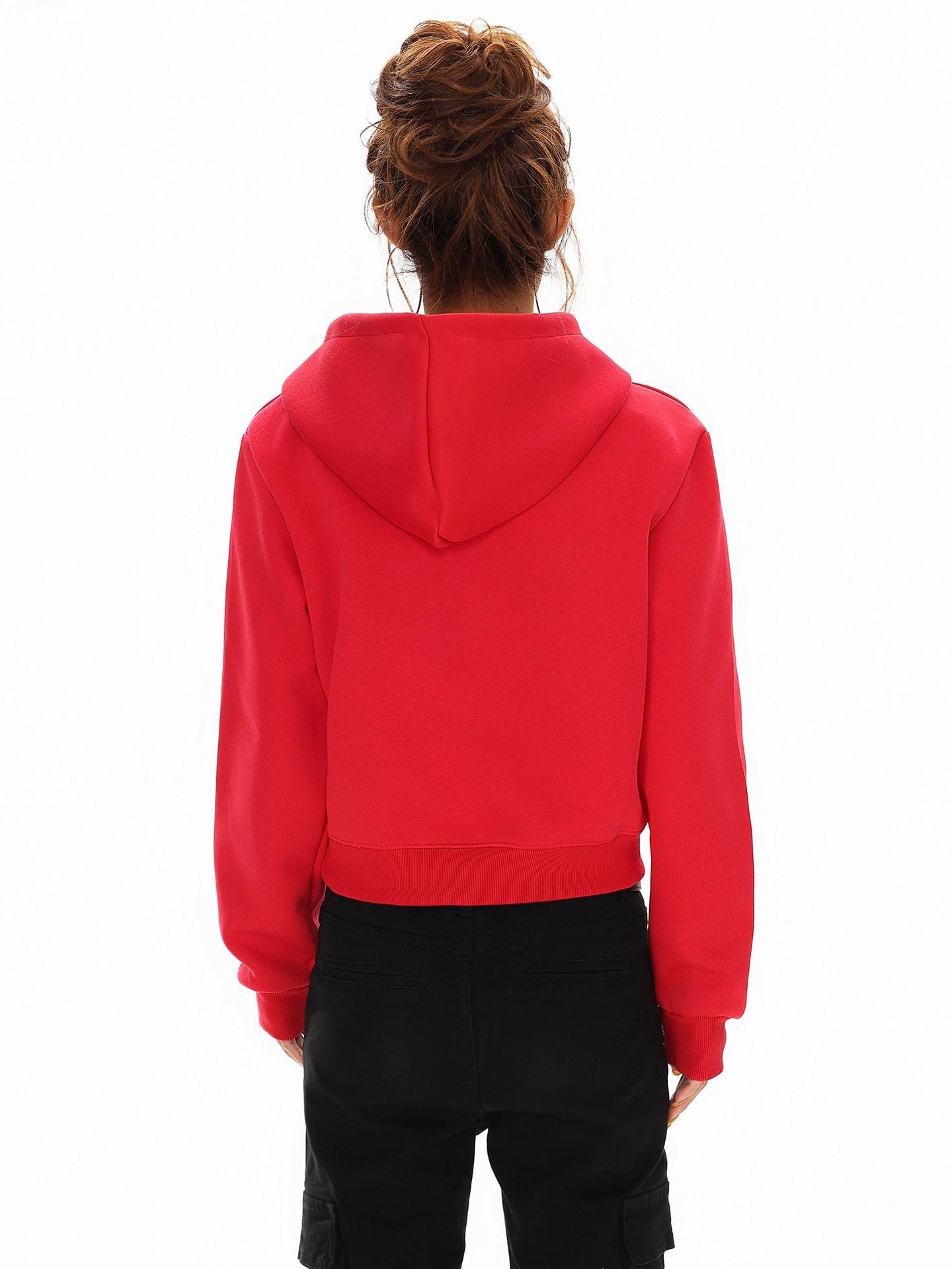 XPKAEAX Cropped Pearl Beaded Letter Oversized Streetwear Women's Hoodies