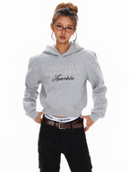 XPKAEAX Cropped Pearl Beaded Letter Oversized Streetwear Women's Hoodies