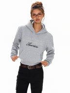 XPKAEAX Cropped Pearl Beaded Letter Oversized Streetwear Women's Hoodies