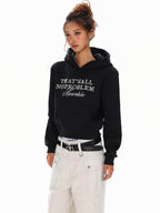 XPKAEAX Cropped Pearl Beaded Letter Oversized Streetwear Women's Hoodies