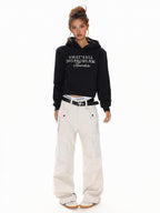 XPKAEAX Cropped Pearl Beaded Letter Oversized Streetwear Women's Hoodies