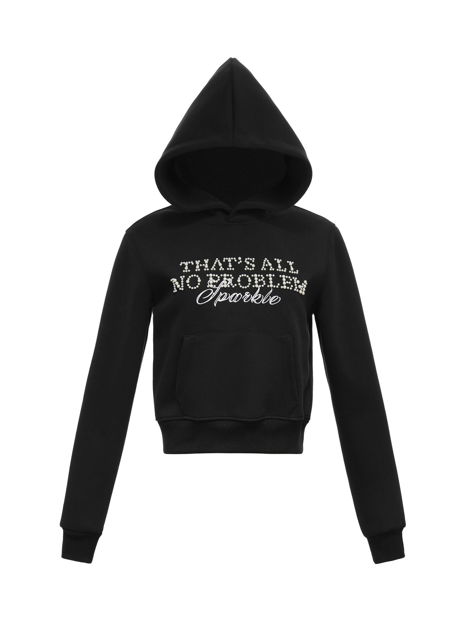 XPKAEAX Cropped Pearl Beaded Letter Oversized Streetwear Women's Hoodies
