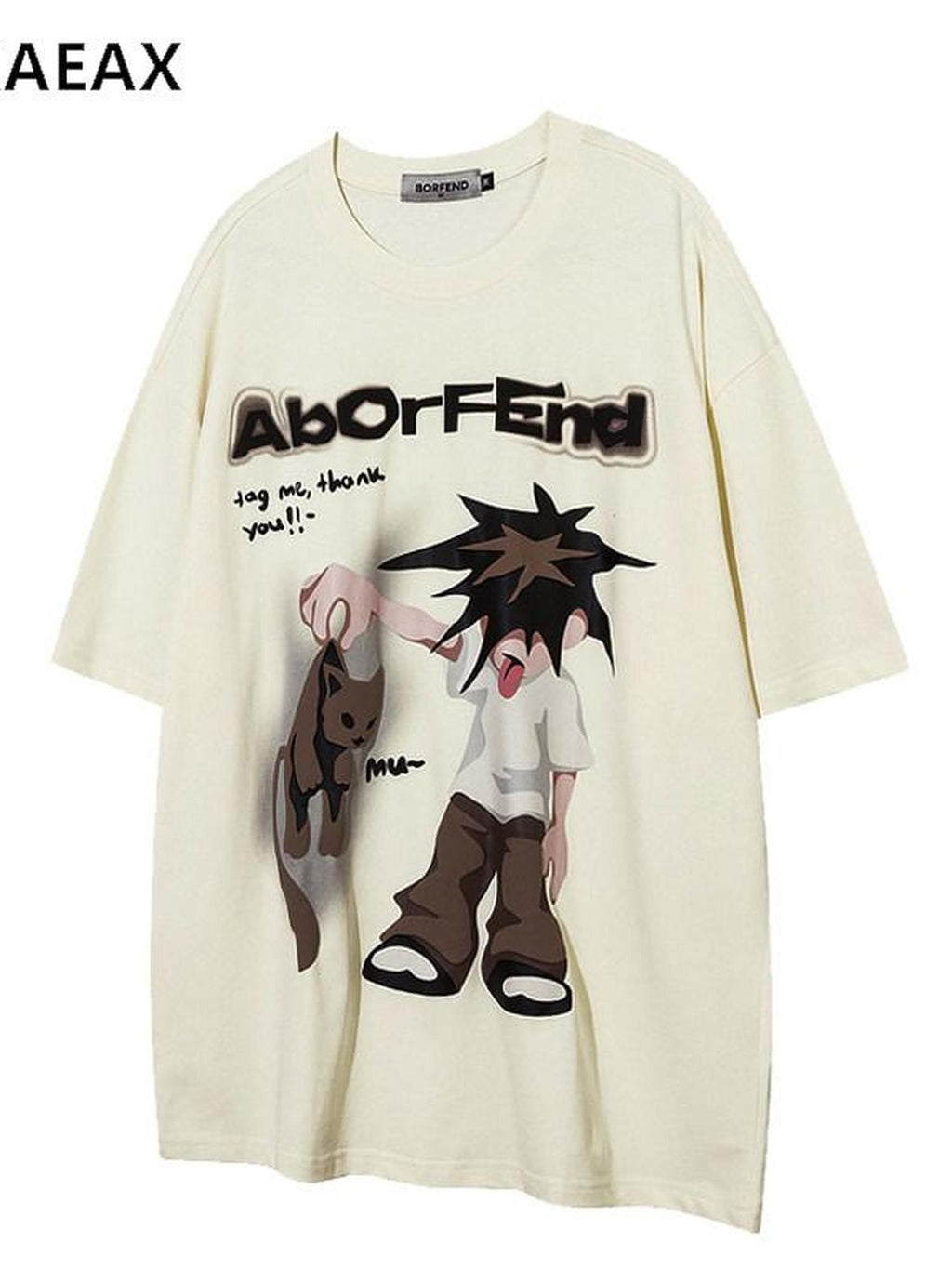 XPKAEAX Cute Cartoon Print Loose Drop Shoulder Crew Neck Women's Short Sleeve T-shirts