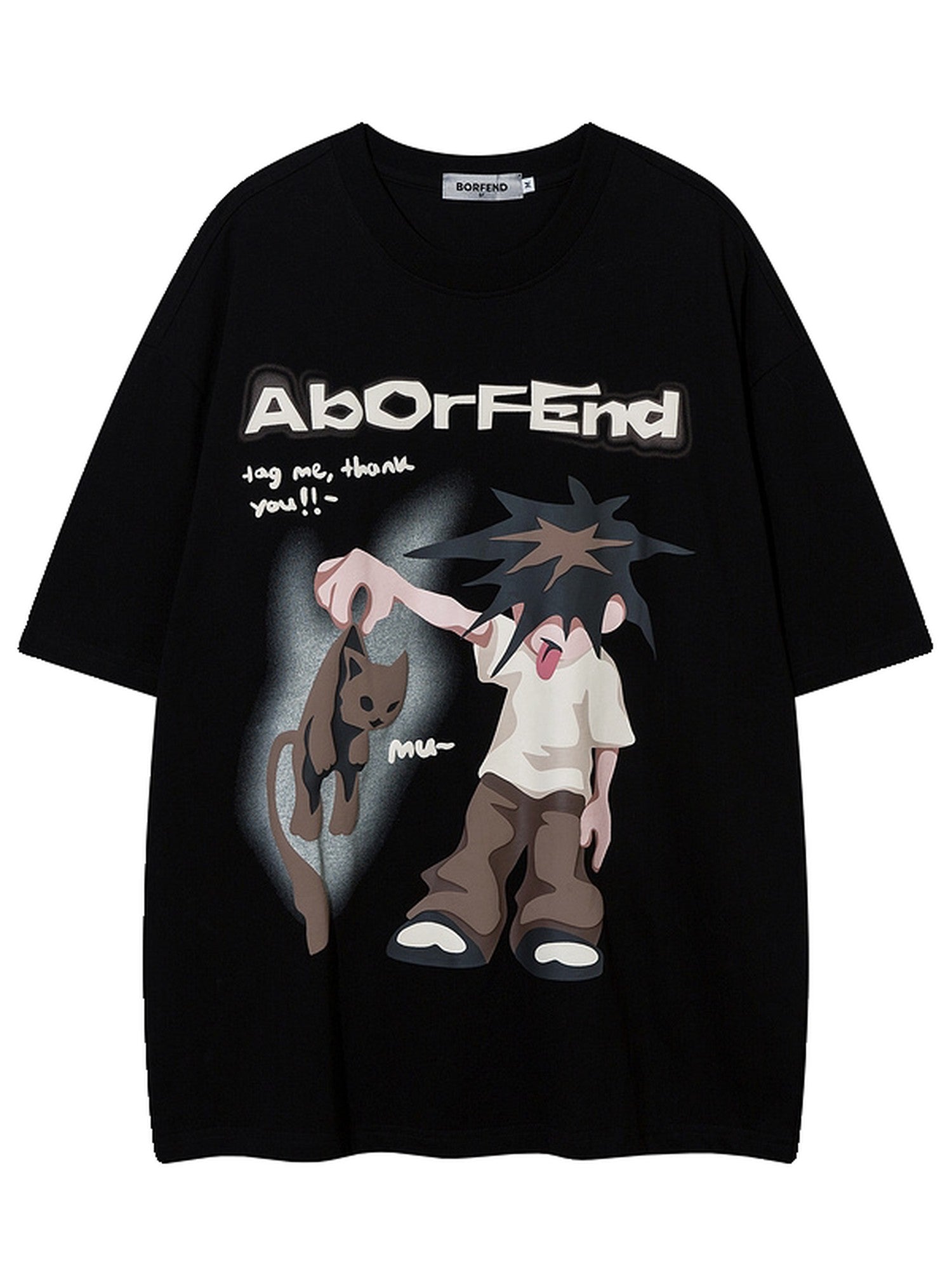 XPKAEAX Cute Cartoon Print Loose Drop Shoulder Crew Neck Women's Short Sleeve T-shirts