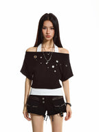 XPKAEAX Cutout Halter Colorblock Cinched Waist Women's Short Sleeve T-shirts