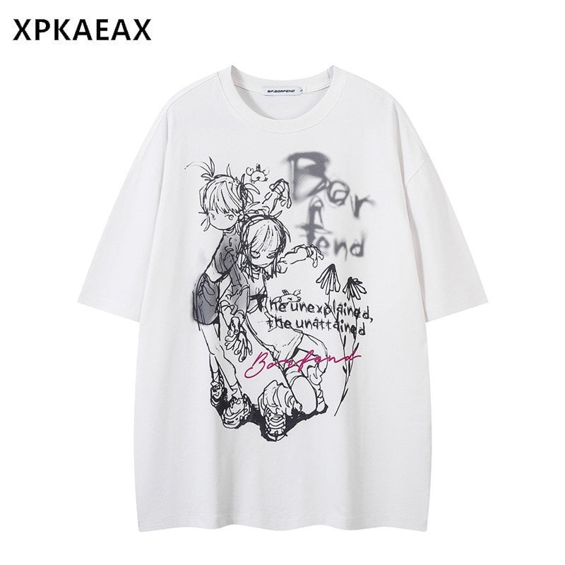XPKAEAX Dark Cartoon Graphic Women's Drop Shoulder Short Sleeve T-shirts 879896481373