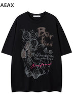 XPKAEAX Dark Cartoon Graphic Women's Drop Shoulder Short Sleeve T-shirts