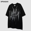 XPKAEAX Dark Chain Letter Print Drop Shoulder Women's Breathable Short Sleeve T-shirts 763491128704