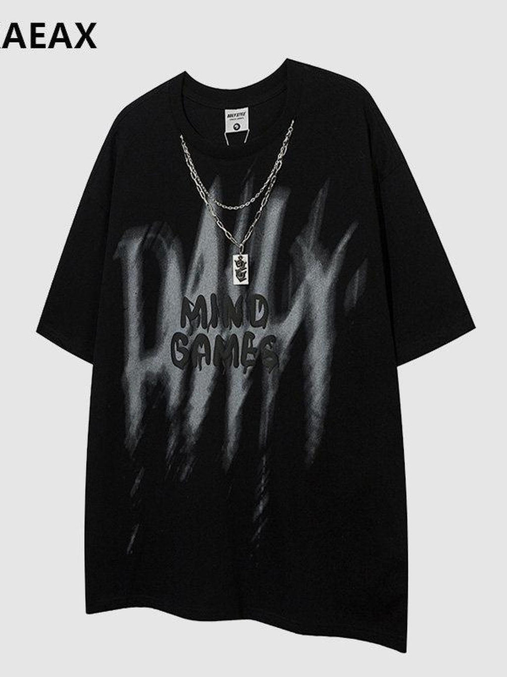 XPKAEAX Dark Chain Letter Print Drop Shoulder Women's Breathable Short Sleeve T-shirts