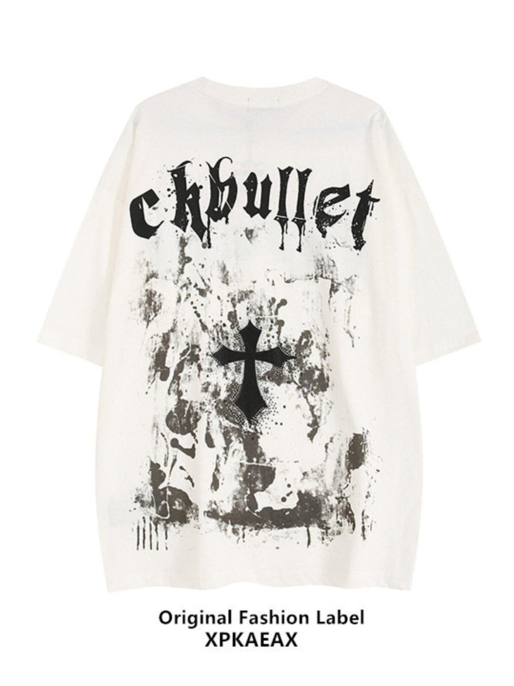 XPKAEAX Dark Cross Print Drop Shoulder Loose Crew Neck Women's Short Sleeve T-shirts
