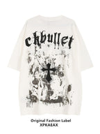 XPKAEAX Dark Cross Print Drop Shoulder Loose Crew Neck Women's Short Sleeve T-shirts