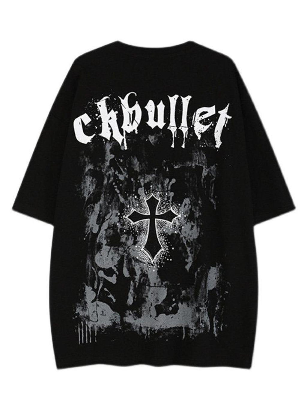 XPKAEAX Dark Cross Print Drop Shoulder Loose Crew Neck Women's Short Sleeve T-shirts