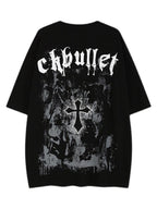 XPKAEAX Dark Cross Print Drop Shoulder Loose Crew Neck Women's Short Sleeve T-shirts