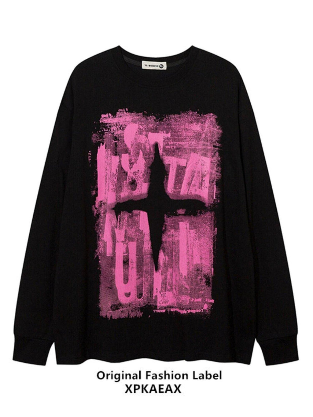 XPKAEAX Dark Graffiti Drop Shoulder Oversized Women's Pure Cotton Short Sleeve T-shirts