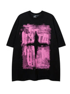 XPKAEAX Dark Graffiti Drop Shoulder Oversized Women's Pure Cotton Short Sleeve T-shirts