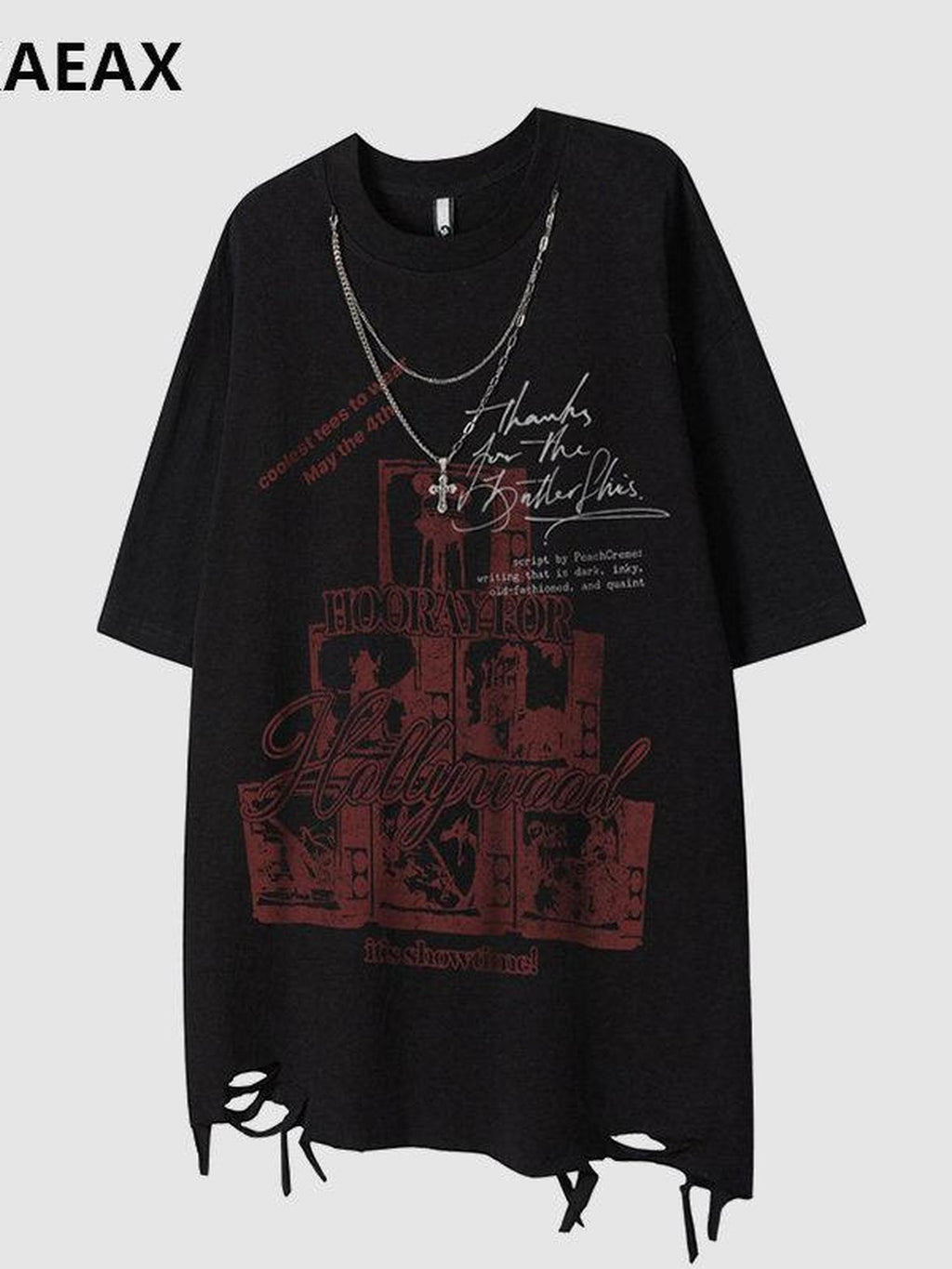 XPKAEAX Dark Punk Ripped Chain Retro Print Women's Cotton Short Sleeve T-shirts