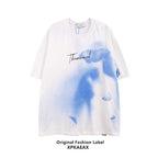 XPKAEAX Dark Tie Dye Letter Print Drop Shoulder Women's Short Sleeve T-shirts 666464840564