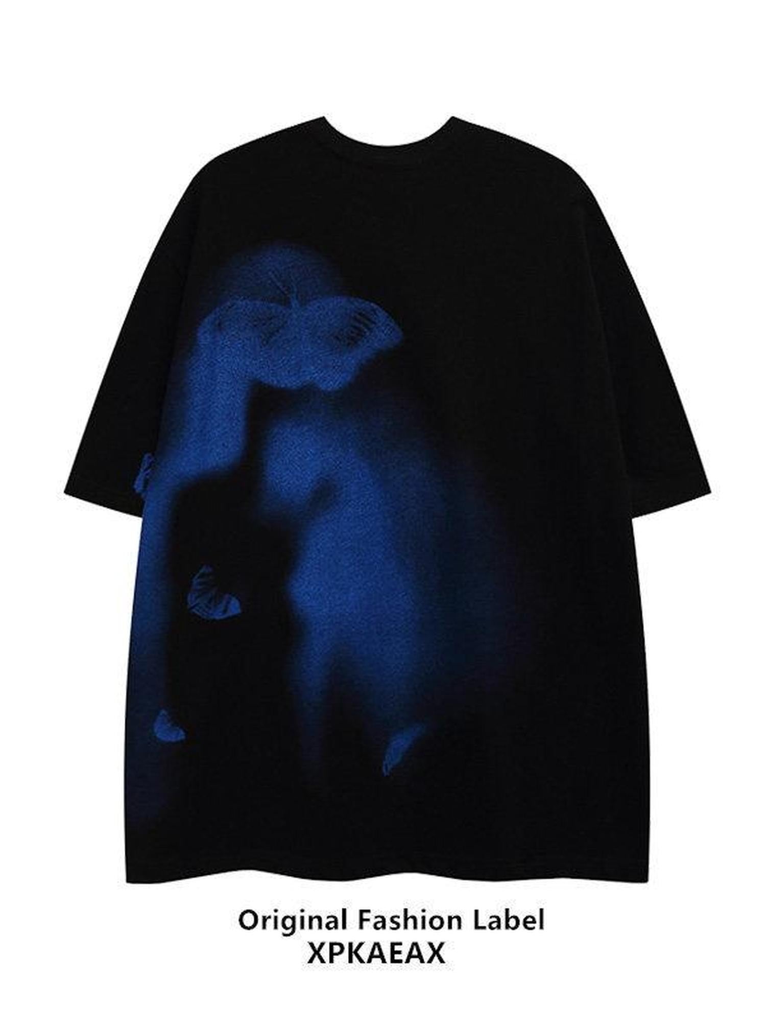 XPKAEAX Dark Tie Dye Letter Print Drop Shoulder Women's Short Sleeve T-shirts