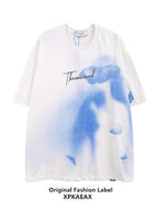 XPKAEAX Dark Tie Dye Letter Print Drop Shoulder Women's Short Sleeve T-shirts