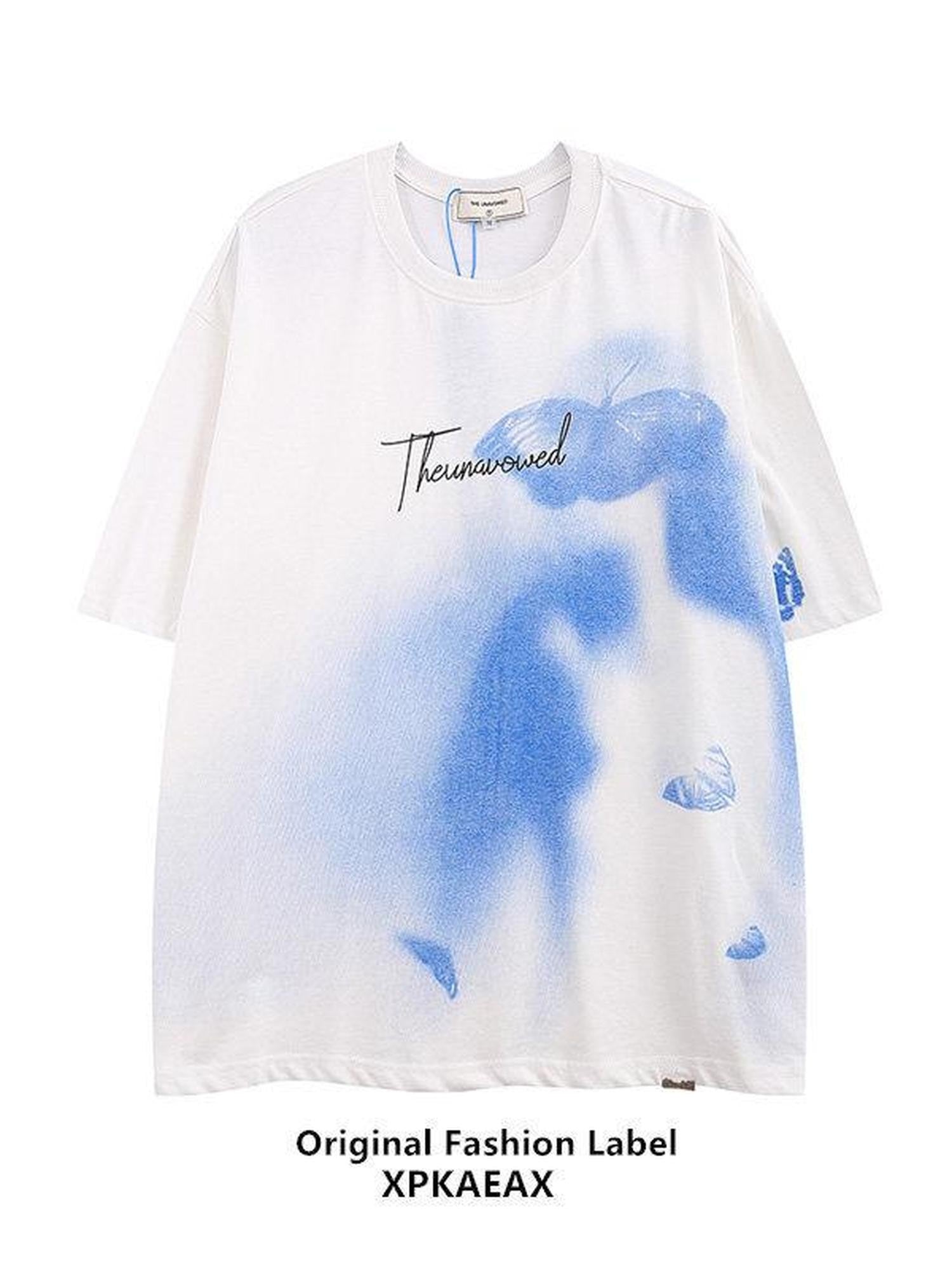 XPKAEAX Dark Tie Dye Letter Print Drop Shoulder Women's Short Sleeve T-shirts