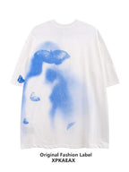XPKAEAX Dark Tie Dye Letter Print Drop Shoulder Women's Short Sleeve T-shirts