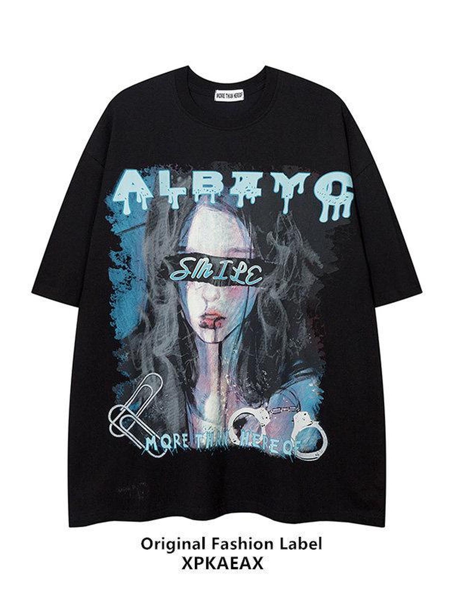 XPKAEAX Dark Vintage Hong Kong Oil Painting Print Oversize Women's Short Sleeve T-shirts