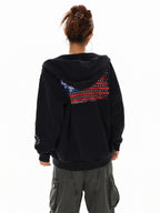 XPKAEAX Dark Vintage Printed Lettering Zip Up Rock Street Women's Black Hoodies