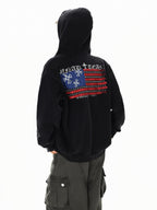 XPKAEAX Dark Vintage Printed Lettering Zip Up Rock Street Women's Black Hoodies