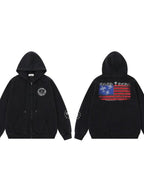 XPKAEAX Dark Vintage Printed Lettering Zip Up Rock Street Women's Black Hoodies