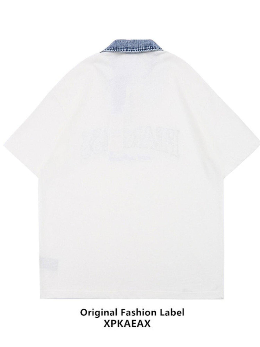 XPKAEAX Denim Collar Letter Print Drop Shoulder Women's Loose Short Sleeve T-shirts