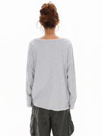 XPKAEAX Distressed Letter Print Off Shoulder Slouchy Women's Long Sleeve T-shirts