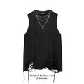 XPKAEAX Distressed Torn Necklace Embellished Loose Fit Solid Women's Tank Tops 711128825501