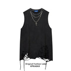 XPKAEAX Distressed Torn Necklace Embellished Loose Fit Solid Women's Tank Tops 711128825501