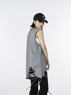 XPKAEAX Distressed Torn Necklace Embellished Loose Fit Solid Women's Tank Tops