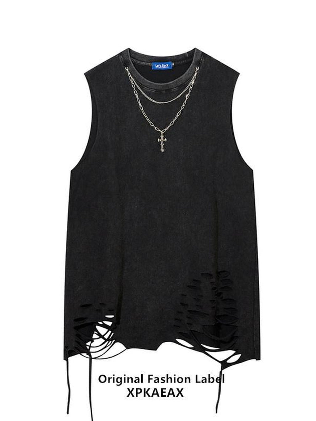 XPKAEAX Distressed Torn Necklace Embellished Loose Fit Solid Women's Tank Tops