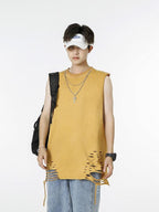 XPKAEAX Distressed Torn Necklace Embellished Loose Fit Solid Women's Tank Tops