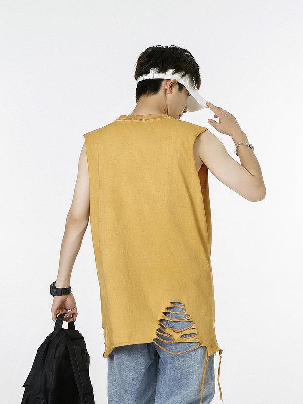 XPKAEAX Distressed Torn Necklace Embellished Loose Fit Solid Women's Tank Tops